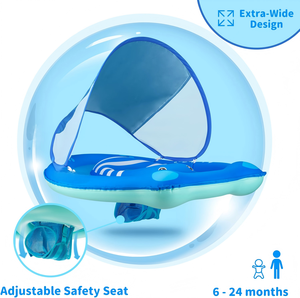 Bouée de piscine pour bébé en forme d'ours mignon avec auvent solaire amovible et siège en maille respirante - Product Image 4