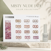 BelloGel Misty Nude Jade – Collection de vernis gel French Cat Eye laiteux mauve 12 couleurs 10ml – Bouteille magnétique nacrée douce