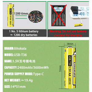 1.5V 3600mAh <strong>AA</strong> <strong>Rechargeable</strong> Lithium <strong>Battery</strong> with USB-T36AA Charging Port for Consumer Electronics Operating Temp -40 to 60 - Product Image 2