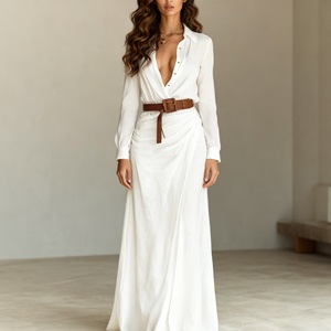 Vestidos de Otoño para Mujer - Elegantes, Sensuales, de Color Sólido, con Pliegues Asimétricos, Incluye Cinturón a la Moda - Product Image 3