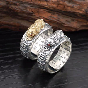Anillos Mode Boeddhistische Geschriften Open Verstelbare Pixiu Charms Feng Shui Amulet Geluk Zegen Rijkdom Lucky Pixiu Ringen - Product Image 2