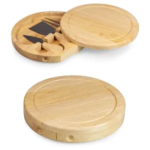 Vaisselle ronde durable en bois de bambou personnalisée petite charcuterie à rotation d'acacia mini planche à fromage et ensemble de couteaux