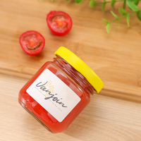 Botol Kaca Bulat Transparan 100ml untuk Makanan dengan Tutup Logam Kuning untuk Selai, Madu, Saus, dan Sambal