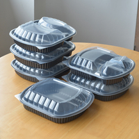 Boîte à lunch jetable en plastique, conteneur alimentaire à emporter, boîte à lunch 30oz, 2 compartiments avec couvercle