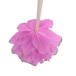 Newly Designed Handmade Crafts Wedding Decoration Artificial Pink Feather Flower Ball Car Hanging Ornaments For Christmas
