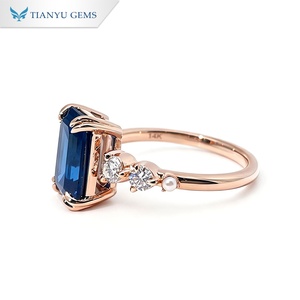 Bague de fiançailles/mariage Tianyu personnalisée en or rose 14 carats avec moissanite bleue <span class=keywords><strong>Borland</strong></span> taille émeraude 5 carats pour femme, taille US 9.5 - Product Image 2