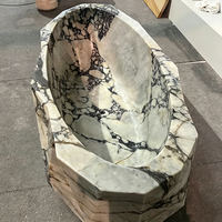 Baignoire autoportante de luxe moderne en marbre Calacatta Viola, forme irrégulière, portable, pour villa et hôtel