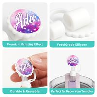 Cache-pailles vierges pour sublimation en gros, couvre-pailles personnalisés en silicone avec plaque ronde en aluminium pour accessoires de gobelets