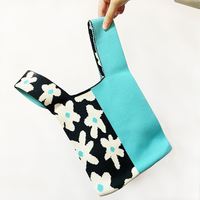 Bolso pequeño de compras de tela de punto a la moda, bolsos de mano, bolso de mano con rayas florales para niña