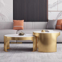 Table basse ronde en marbre et acier inoxydable, style minimaliste moderne italien, mobilier de salon, décoration