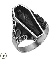 Anillos de resina de ataúd Zombie de acero inoxidable serie calavera Vintage para hombres y mujeres