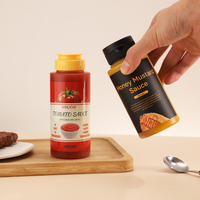 Bouteille souple en plastique PP de 200 ml et 250 ml à épaule plate pour sauces, remplissage à chaud sécurisé, avec couvercle à clapet en silicone