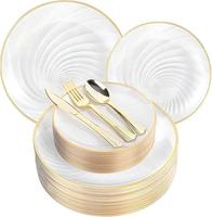 Xueli Assiettes en plastique jetables de luxe pour fête de mariage Couleur personnalisée Bordure dorée Coquillage Texture Design Vaisselle élégante pour événement