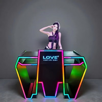 Cabina de DJ LED Moderna con Cambio de Color, Efectos de Luz Estilo Turbo, Set de Barra Portátil, Barra para el Hogar, Mueble de Consola para DJ con Logotipo Personalizado, Acrílico