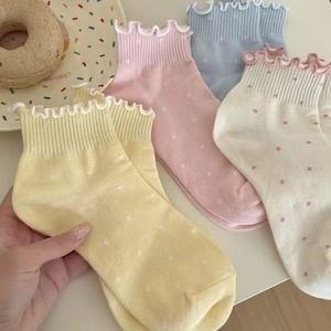 FIYIGO Damen Söckchen mit niedlichem Polka-Dot-Muster, Rüschen und Streifen, lässig, aus Baumwolle, atmungsaktiv, neuartig, lustig, 1 Weiß, 1 Rosa, 1 - Product Image 4