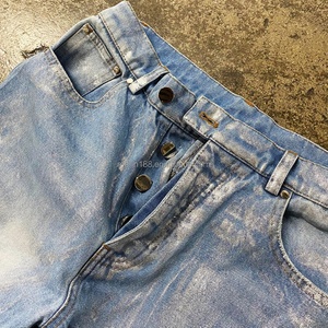 Custom Fashion Wear Waxed <b>Jeans</b> Unisex Denim Pants High Quality Blue Waxed Straight Leg Pant Vintage Blank Waxed Baggy <b>Jeans</b> Men - Product Image 3
