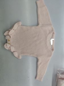 Pagliaccetto Lavorato a Maglia in Cotone Biologico al 100% da Fabbrica per Bimba con Volant Tuta a Maniche Lunghe Completo Pointelle Body per Neonata Maglioncino - Product Image 3