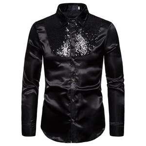 <strong>Men's</strong> Long Sleeve <strong>Shirt</strong> Sequined Performance Nightclub Clothing Host Emcee <strong>Sequin</strong> <strong>Shirt</strong> - Product Image 3