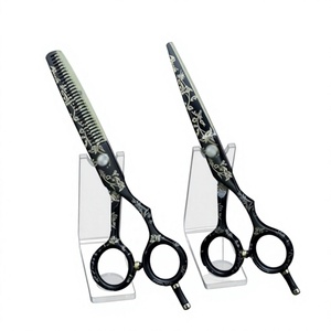 Ciseaux à cheveux en acier inoxydable à motif floral noir, ciseaux professionnels pour coiffeur, pour le coiffage et le soin des sourcils - Product Image 6