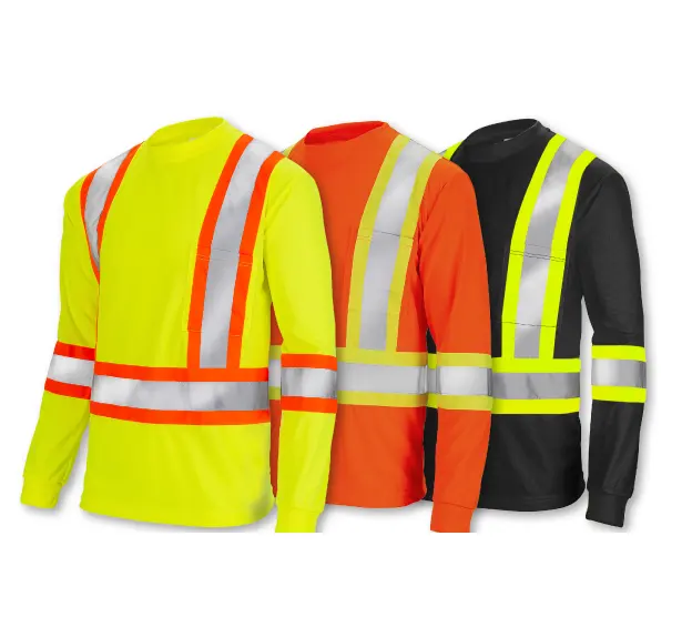 Long Sleeve Safety T Shirt Reflective High Visibility Construction Work Shirt for man 100% Polyester with customer logo