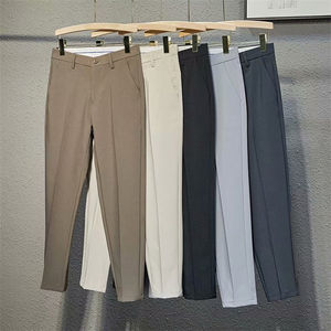 Celana gaun kecil warna polos, celana kasual bisnis ramping kaki Inggris untuk pria, celana setelan panjang musim panas - Product Image 2