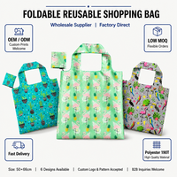 Sac fourre-tout réutilisable pliable en polyester 190T, sac de courses écologique 10 kg, format poche, imprimé tie-dye, vente en gros OEM, directement de l'usine