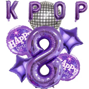 Ensemble de ballons <span class=keywords><strong>en</strong></span> aluminium sur le thème KPOP violet avec chiffres pour la décoration de fête d'anniversaire des enfants et la prise de photos - Product Image 5