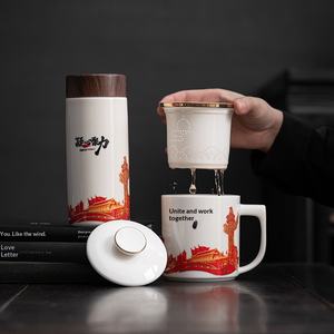 Tasse à eau en céramique isotherme commémorative pour réunion de bureau, design tasse à thé en jade, style chinois, cadeau de vacances - Product Image 1