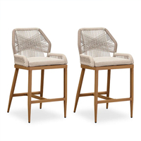 Chaise de bar moderne, tabouret de bar avec cadre, chaise d'extérieur en bois de teck