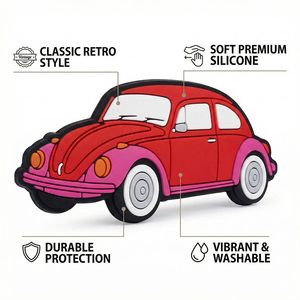 Llavero de Silicona con Diseño de Escarabajo Clásico y Tranvía Retro, Accesorio de Llavero de Coche Vintage en 3D, Colgante de Anillo de Llaves de Goma Suave y Duradero, Regalo - Product Image 1
