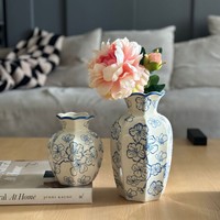 Nouveau Style chinois écologique haut de gamme rétro bleu blanc porcelaine octogonale en céramique Vase de table salon salle à manger