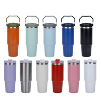 Bouteille d'eau isotherme sous vide en acier inoxydable anti-fuite de 30 oz avec poignée et paille pour voiture et bureau – Vente en gros usine