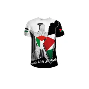 2024 excelente calidad Bandera de Palestina 0-Cuello poliéster mujeres hombres verano camiseta con mangas cortas