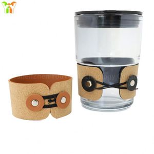 In Stocked <b>Cork</b> Sleeve Glass Cup PU Leather Cup Wrap Eco-Friendly <b>Cork</b> Cup Holder Anti-Slip Protector for Iced Drinks - Product Image 3