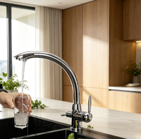 Robinet de cuisine 3-en-1 avec filtre pour eau potable chaude et froide, robinet d'évier de cuisine à double poignée 3 voies