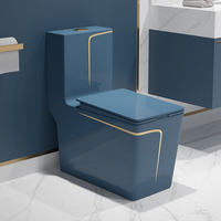 WC monobloc personnalisable en céramique bleue, cuvette carrée, à double chasse, pour salle de bain, à poser au sol
