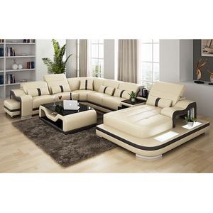 Nuovo Design per interni ad angolo modulare a forma di U divano in pelle con piattaforma a Led per soggiorno Hotel arredo appartamento - Product Image 4