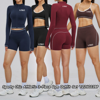 YNSEA Ensemble de Vêtements de Sport pour Femme Personnalisé, Style Sport Chic, 3 Pièces, Crop Top à Bretelles Croisées, Color Block, Tenue de Yoga et Fitness