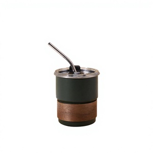 Mug isotherme portable en acier inoxydable 304 avec manchon en bois, performance thermique 6-12 heures, couvercle et paille pour l'extérieur - Product Image 1