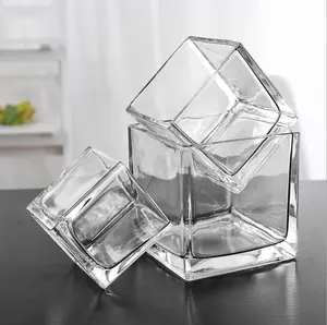 Groothandel 6 Inch Clear Kubus Vierkante Glazen Vaas Te Koop Gouden Vazen Voor Decor Glas