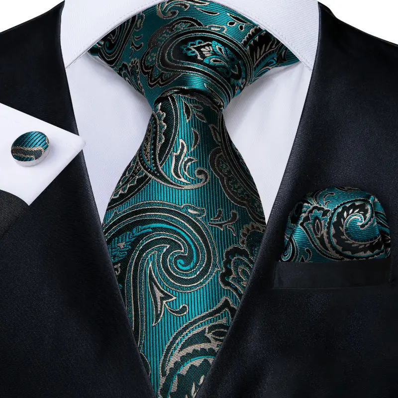 Projeto feito sob encomenda Verde Tecido Jacquard de Seda Gravatas Laços Dos Homens com Bolso Quadrado