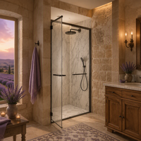 Porte de douche à charnière FUSA pour cabine de douche, 1 panneau fixe, verre trempé de 8 mm, cadre en acier inoxydable 304, réglage de 10 mm