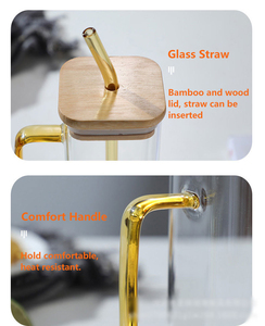<strong>Manufacturer</strong> Price 400ml High Borosilicate Transparent Square Glass Cup With Lid and Straw - Product Image 3