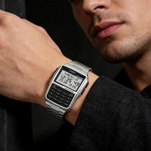 Montre électronique pour homme, style calculatrice, bracelet en alliage d'acier inoxydable, boîtier en plastique, montre pour étudiants et professionnels - Product Image 4