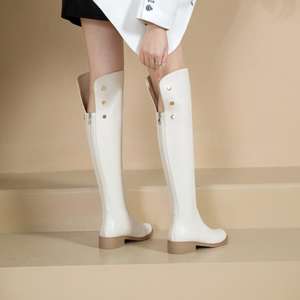 Cialisa-zapatos de invierno hechos a mano para mujer, <span class=keywords><strong>botas</strong></span> por encima de la rodilla de piel auténtica, color marrón, blanco - Product Image 4