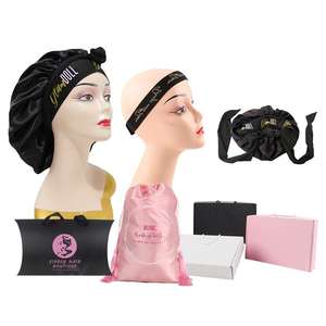 CHENGHE カスタムロゴ入り サテンシルクボンネットおよびヘアラップ 女性用 卸売 デザイナーズスリーピングキャップ エッジブレードスカーフ ヘッドタイ付き - Product Image 4