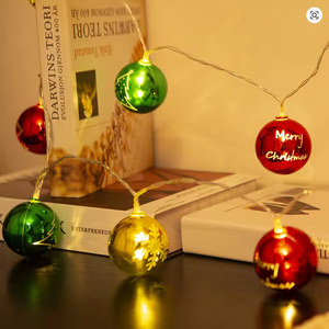 Luci a stringa con palline di Natale, fiocchi di neve, Babbo Natale, palline per albero di Natale, ornamenti pendenti luminosi, decorazioni natalizie - Product Image 1
