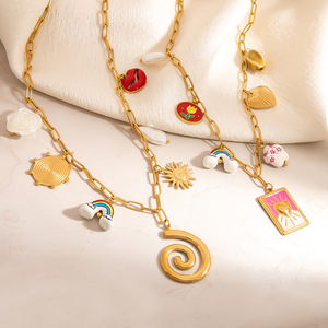 Collier DIY en acier inoxydable avec breloques arc-en-ciel, chaîne de clavicule plaquée or 18 carats pour femme, pendentif tendance, cadeau - Product Image 4