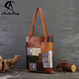 Sac à main AndoBag pour femmes, sac fourre-tout rétro avec surpiqûres contrastées, en cuir de vache véritable, sac à bandoulière simple pour les trajets quotidiens, 1972 - Product Image 1