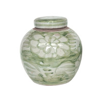 Pot à thé vintage en céramique vieillie, décoré à la main avec un motif oiseaux et fleurs Art Déco, glaçure verte, décoration chinoise pour la maison